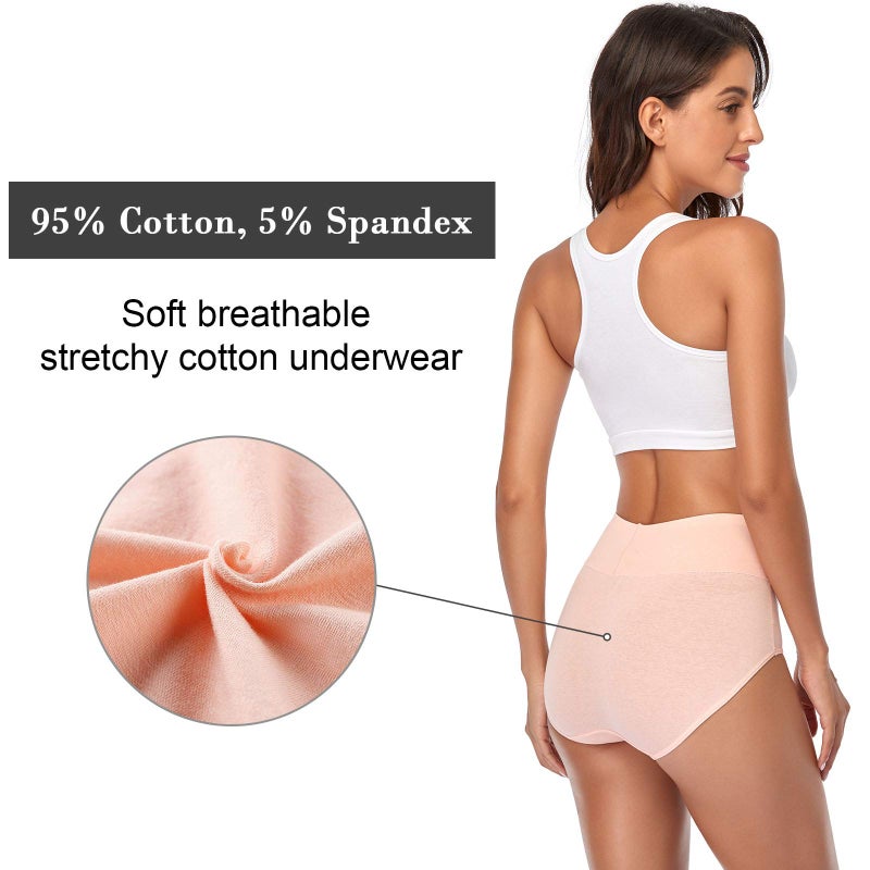 K-CHEONY Women's Underwear, High Waist Cotton Breathable Full Coverage Panties Brief Multipack Regular and Plus Size (Light Assorted, 5 Pack, Large) - Image 5
